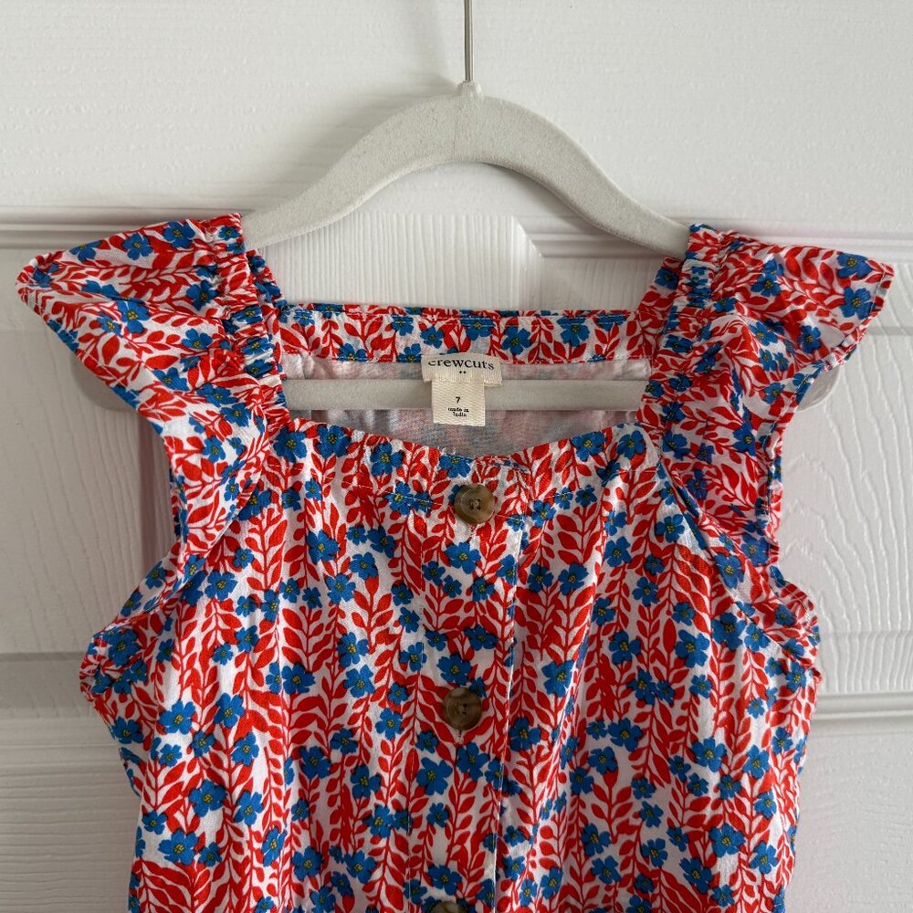 Crewcuts blue and red floral dress // size 7 // VGUC
